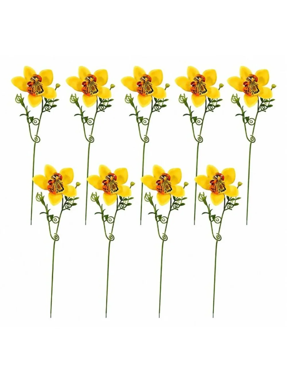Artificial Yellow Orchid Stems Set of 9 Single Bloom 13 Inch Faux Silk Wedding F
